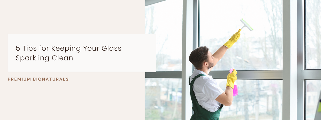 Use Premium Bionaturals Tea Tree Glass Cleaner for sparkling glass surfaces.