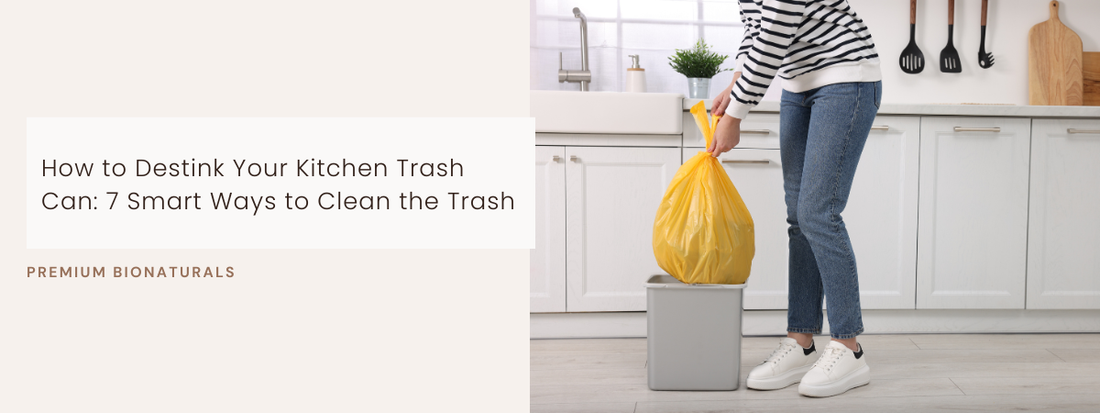 Baking soda scrub showing how to clean the trash can