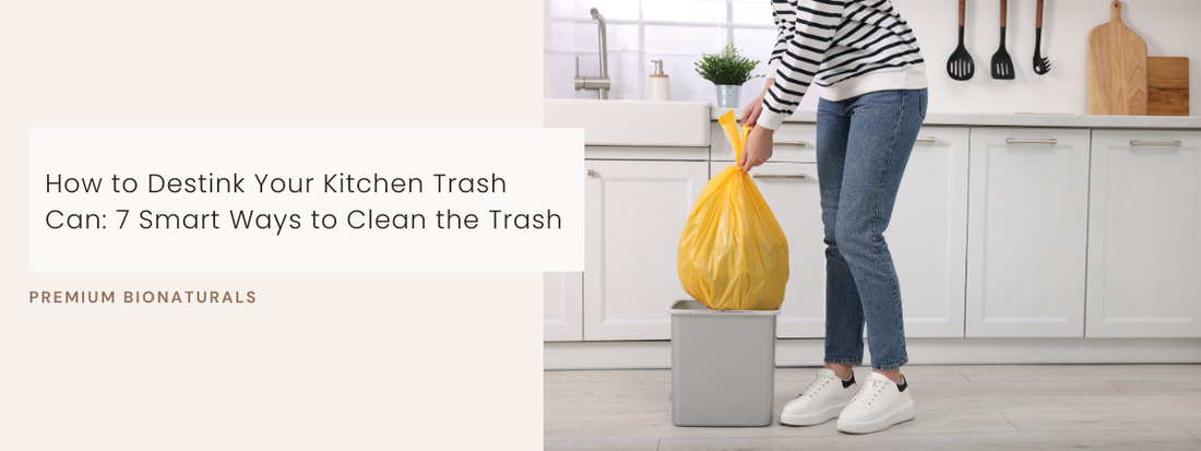 Baking soda scrub showing how to clean the trash can