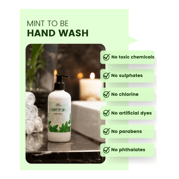 The natural extracts and essential oils of spearmint and tea tree in our handwash act as antibacterial as well as antifungal agents.
