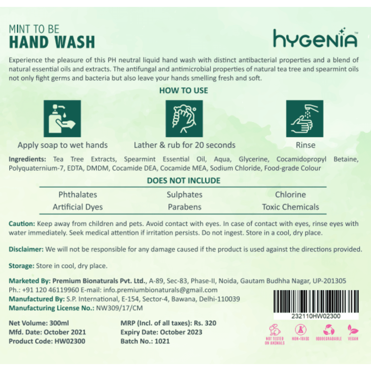 Indulge in our powerful tea tree infused handwash gel from Hygenia collection.